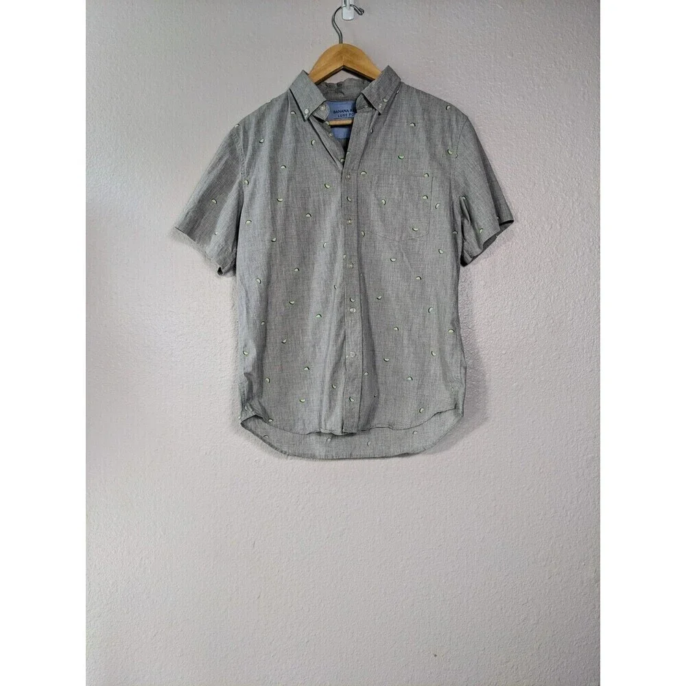 Banana Republic Slim Fit Poplin‎ Shirt Lime Print M